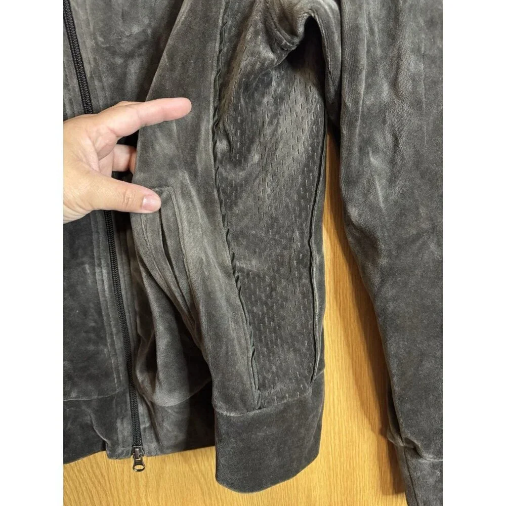 NWT NIKE Velvet Velour Hoodie Dark Gray Green Full Zip Y2K 90's Streetwear M